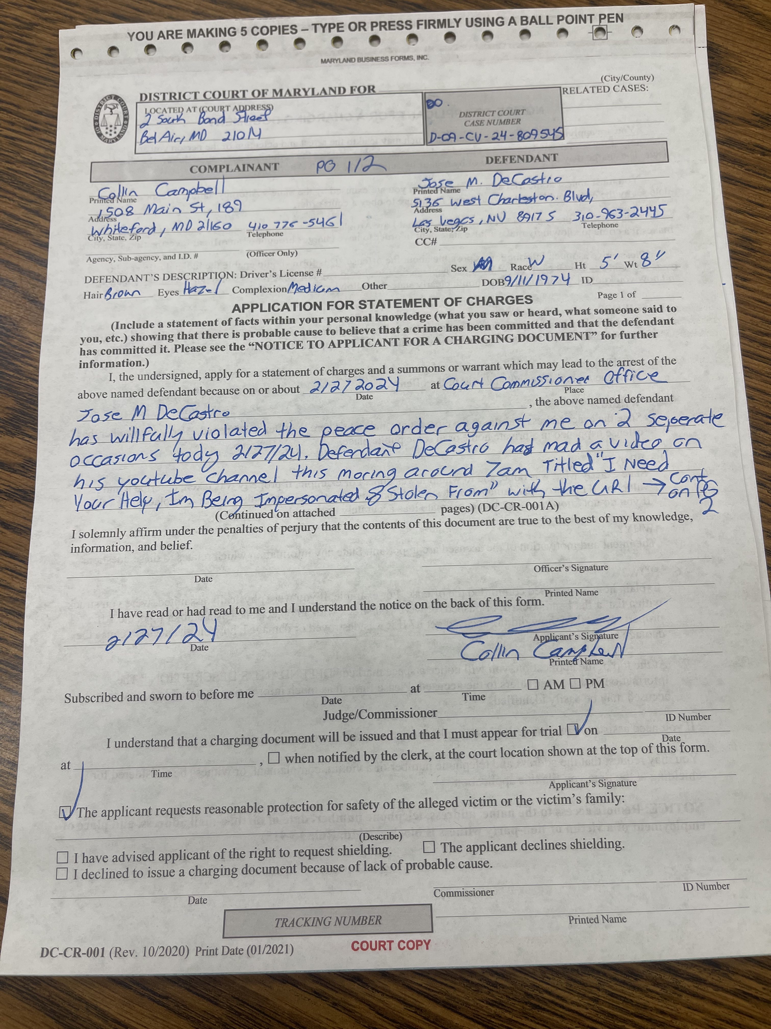 Request for Charges - Page 1